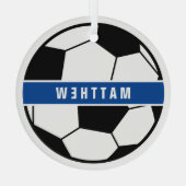Simple Black and White Soccer Football Monogram Glas Ornament (Achterkant)