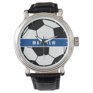 Simple Black and White Soccer Football Monogram Horloge