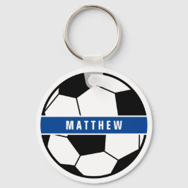 Simple Black and White Soccer Football Monogram Sleutelhanger