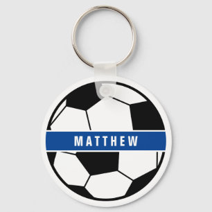 Simple Black and White Soccer Football Monogram Sleutelhanger