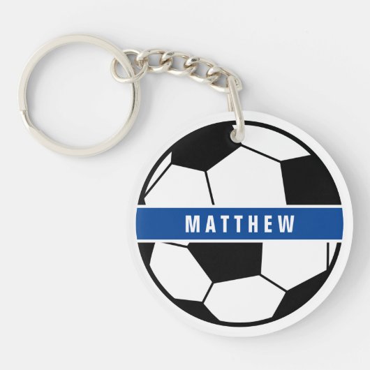 Simple Black and White Soccer Football Monogram Sleutelhanger (Voorkant)