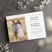 Simple Black and White Typography Photo Wedding Kaart