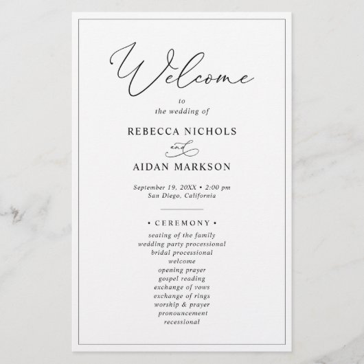 Simple Black and White Wedding Ceremonony Program (Voorkant)