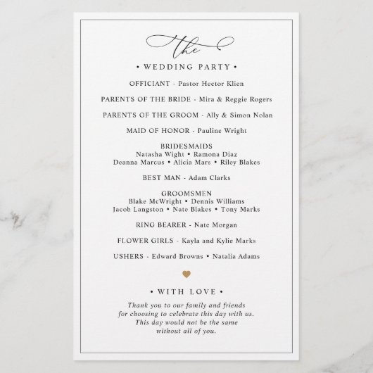 Simple Black and White Wedding Ceremonony Program (Achterkant)
