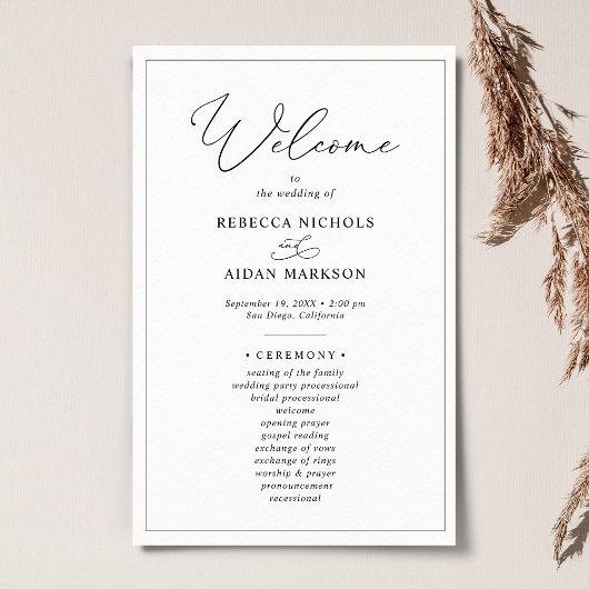 Simple Black and White Wedding Ceremonony Program