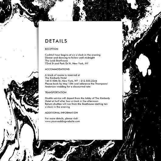 Simple Black and White Wedding Details  Informatiekaartje