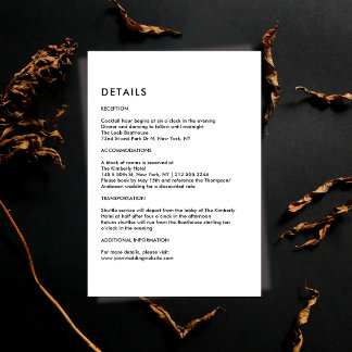 Simple Black and White Wedding Details  Informatiekaartje