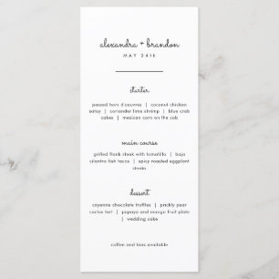 Simple Black and White Wedding Menu