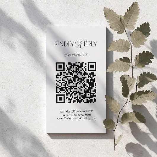 Simple Black and White Wedding RSVP Qr Code Informatiekaartje