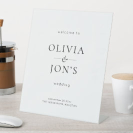 Simple Black and White Wedding Welcome  Reclamebord Met Voetstuk