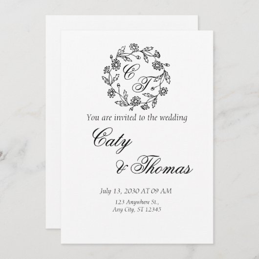 Simple black and white weeding uitnodiging (Voorkant / Achterkant)