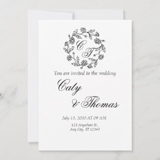 Simple black and white weeding uitnodiging