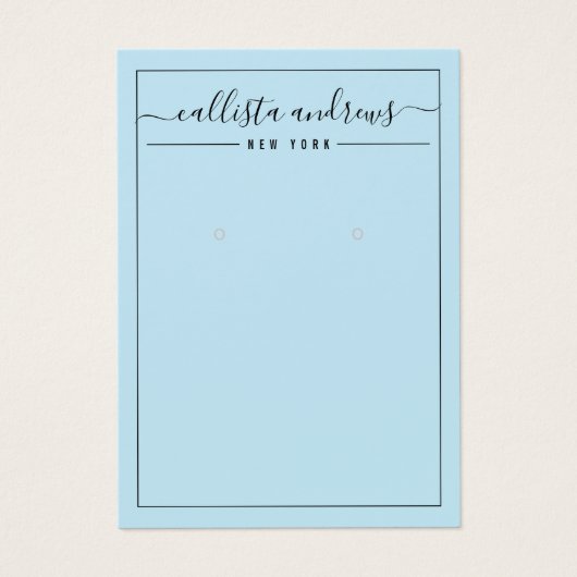 Simple Black Blue Cursive Earring Display Kaart (Voorkant)