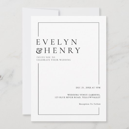 Simple Black Border Modern Typography Wedding Kaart (Voorkant)