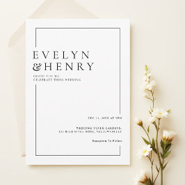 Simple Black Border Modern Typography Wedding Kaart