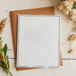 Simple Black Border Name Stationery Notitieblok<br><div class="desc">Het notitieblok heeft een strak, minimalistisch ontwerp met een dun lijst met dubbele randen, geaccentueerd door subtiele decoratieve breuken in de hoeken. De witte achtergrond verbetert de eenvoud, terwijl een centrale ruimte aan de onderkant zorgt voor gepersonaliseerde tekst in een modern, elegant lettertype. De algehele look is symmetrisch en verfijnd....</div>