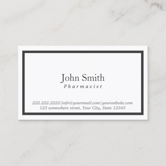 Simple Black Border Pharmacist Visitekaartje (Voorkant)