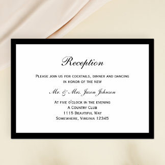 Simple Black Border Wedding Reception Kaart