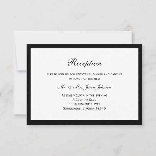 Simple Black Border Wedding Reception Kaart (Voorkant)