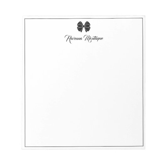 Simple Black Bow Border Script Custom Name Script Notitieblok (Voorkant)
