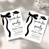 Simple  Black Bow graduation party invitation Kaart