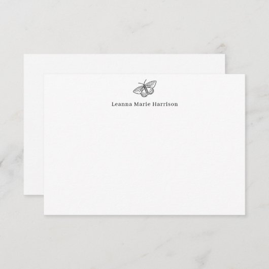 Simple Black Butterfly Monogram Note Kaart (Voorkant / Achterkant)