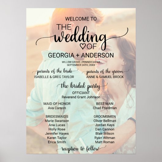 Simple Black Calligraphy Photo Wedding Program 2 Poster (Voorkant)