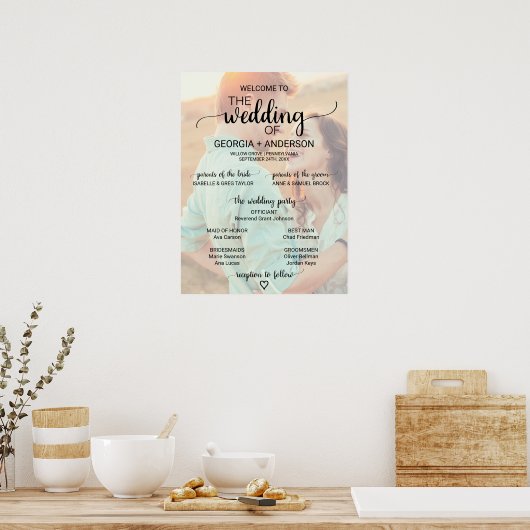 Simple Black Calligraphy Photo Wedding Program Poster (Keuken)