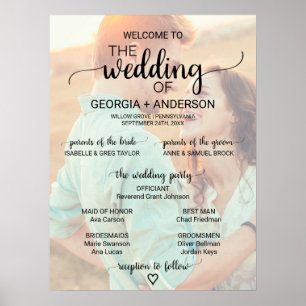 Simple Black Calligraphy Photo Wedding Program Poster