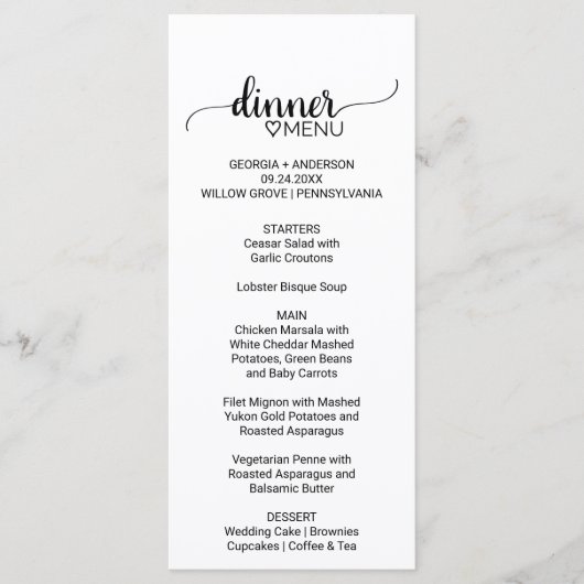 Simple Black Calligraphy Wedding Menu (Voorkant)