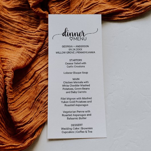 Simple Black Calligraphy Wedding Menu