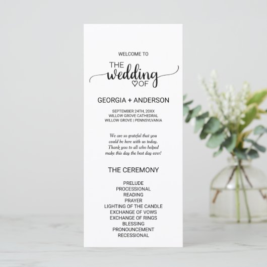 Simple Black Calligraphy Wedding Program Programmakaart (Staand voorkant)