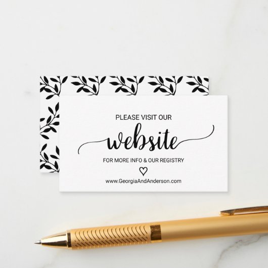 Simple Black Calligraphy Wedding Website Kaart (Voorkant / Achterkant in situ)
