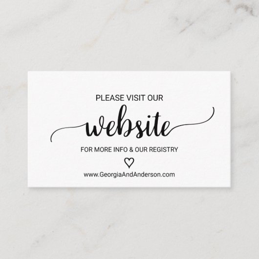 Simple Black Calligraphy Wedding Website Kaart (Voorkant)