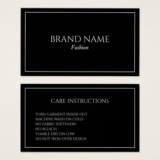 Simple Black Care Instructions Behuizing Kaart (Voorkant /achterkant)