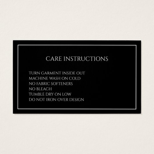 Simple Black Care Instructions Behuizing Kaart (Achterkant)