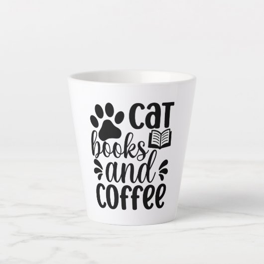 Simple Black "Cat Books and Coffee" Lover Gift Latte Mok (Voorkant)