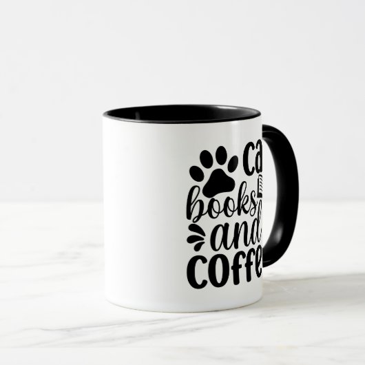Simple Black "Cat Books and Coffee" Lover Gift Mok (Voorkant rechts)