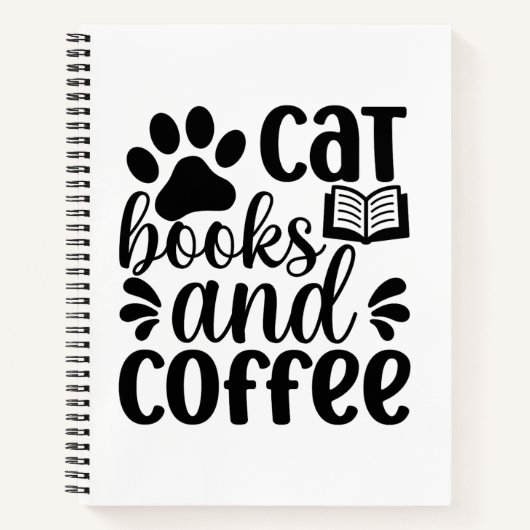 Simple Black "Cat Books and Coffee" Lover Gift Notitieboek (Voorkant)