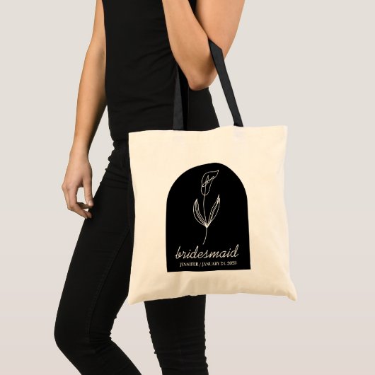 Simple Black Classy Botanical Lily Bridesmaid Tote Bag (Voorkant (product))