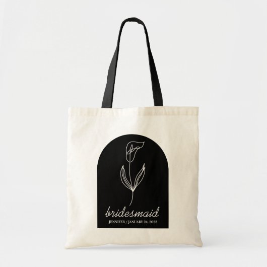 Simple Black Classy Botanical Lily Bridesmaid Tote Bag (Voorkant)