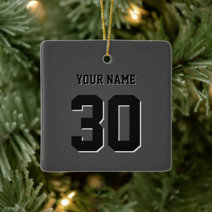 Simple Black Custom Nummer en naam Keramisch Ornament
