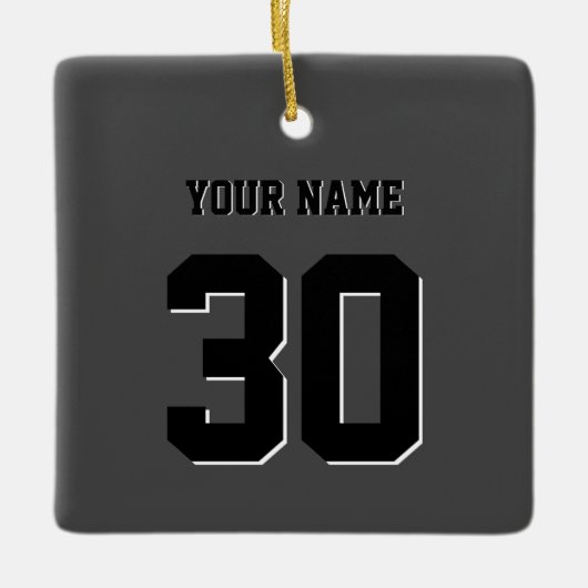 Simple Black Custom Nummer en naam Keramisch Ornament (Voorkant)