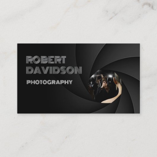Simple Black De Lens Focus Fotograaf Kaart Visitekaartje (Voorkant)