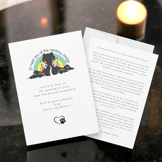 Simple Black Dog Rainbow Bridge Pet Sympathy Card Kaart