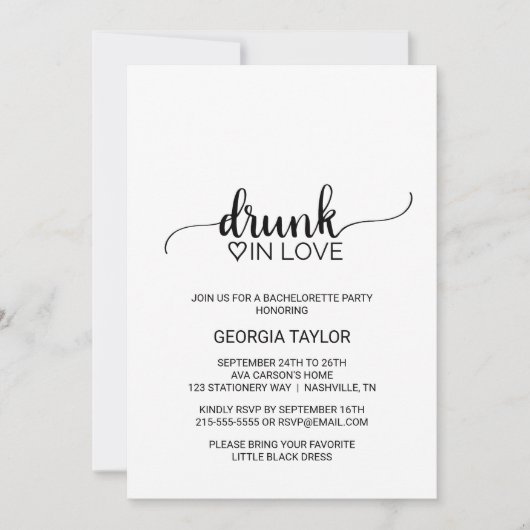 Simple Black Drink in Love Bachelorette Party Kaart (Voorkant)