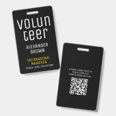 Simple Black Event Vrijwilliger QR Code Naam ID Badge (Front & Back)