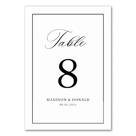 Simple black frame calligraphy table number kaart (Voorkant)