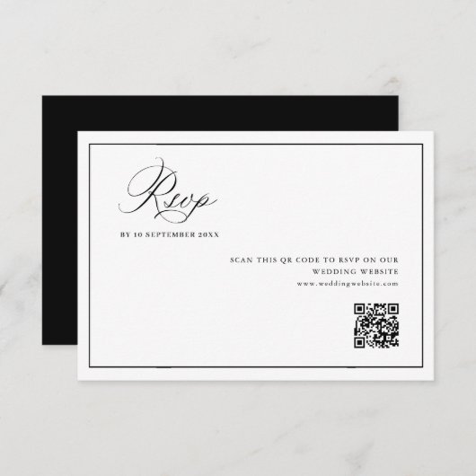 simple black frame wedding QR code RSVP card Bedankkaart (Voorkant / Achterkant)