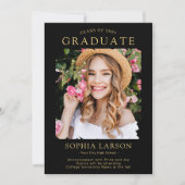 Simple Black Gold Brush Stroke Photo Afstuderen Aankondiging (Voorkant)